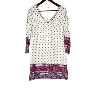 Skies Are Blue Flowy Shift Dress Paisley Patterned 3/4 Sleeve See Description